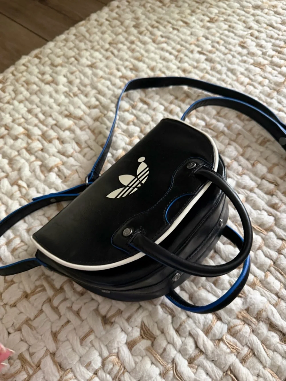 adidas Black Mini Crossbody with White Trefoil and Blue Trim - Picture 15 of 16